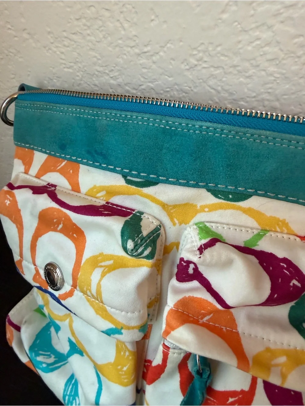 Authentic Y2K Coach Scribble Canvas Demi Shoulder Bag Turquoise Creed M04J-5672
